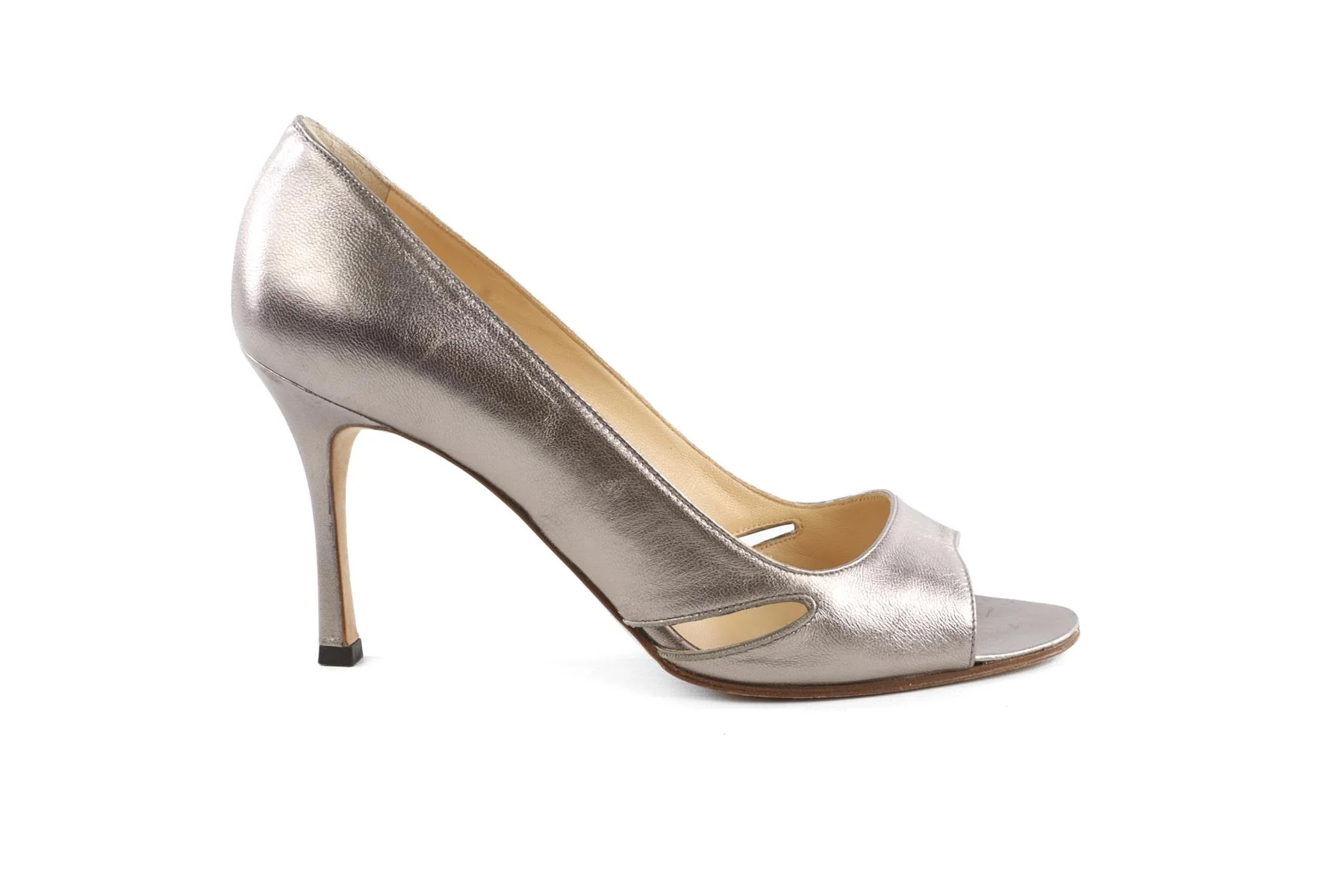 MANOLO BLAHNIK SILVER LEATHER SANDALS EU 37.5 UK 4.5 US 7.5 - Image 2