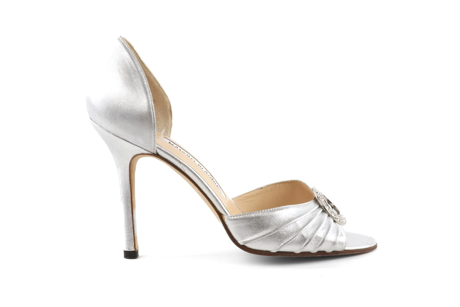 MANOLO BLAHNIK SILVER LEATHER SANDALS EU 37 UK 4 US 7 - Image 2