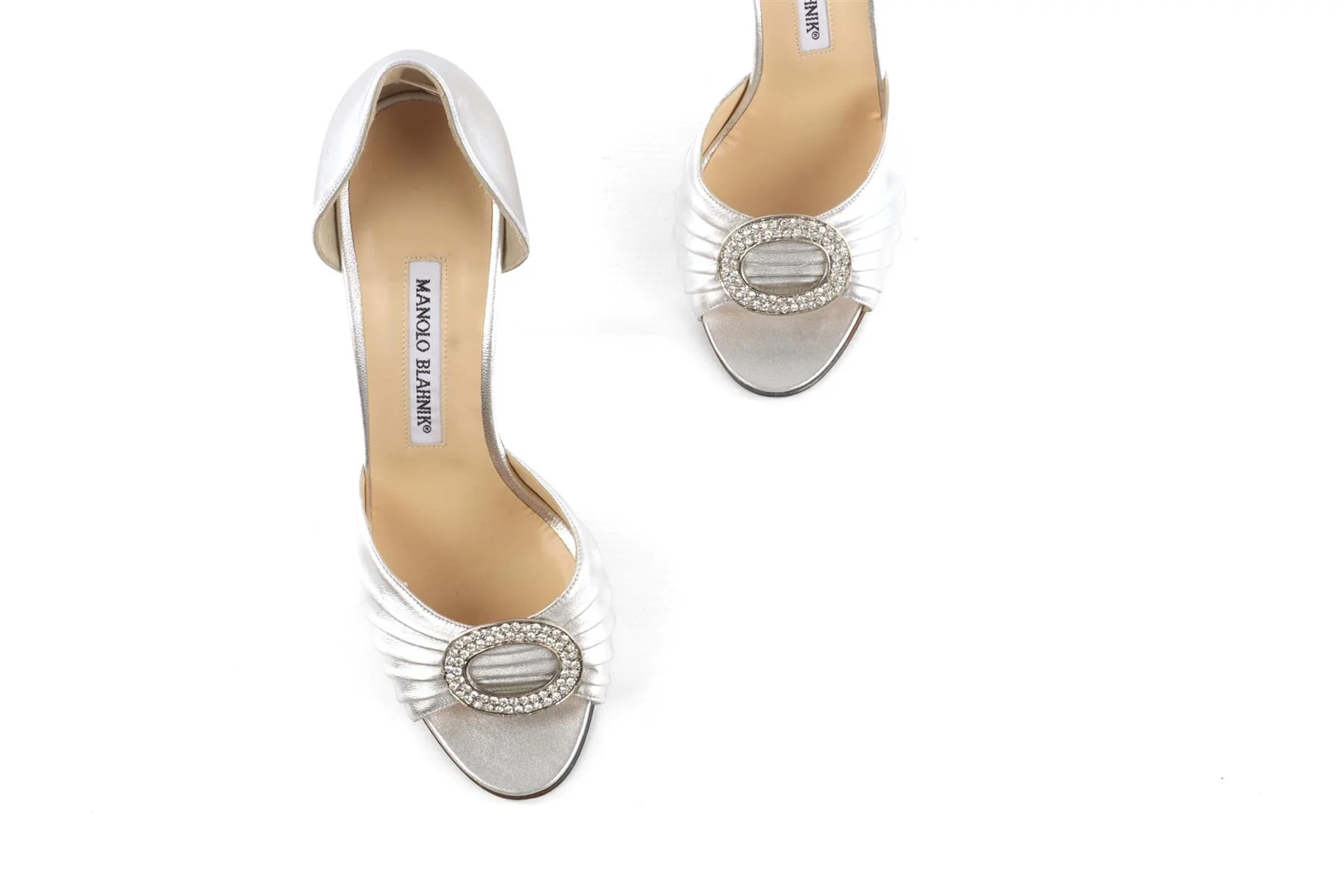 MANOLO BLAHNIK SILVER LEATHER SANDALS EU 37 UK 4 US 7 - Image 4