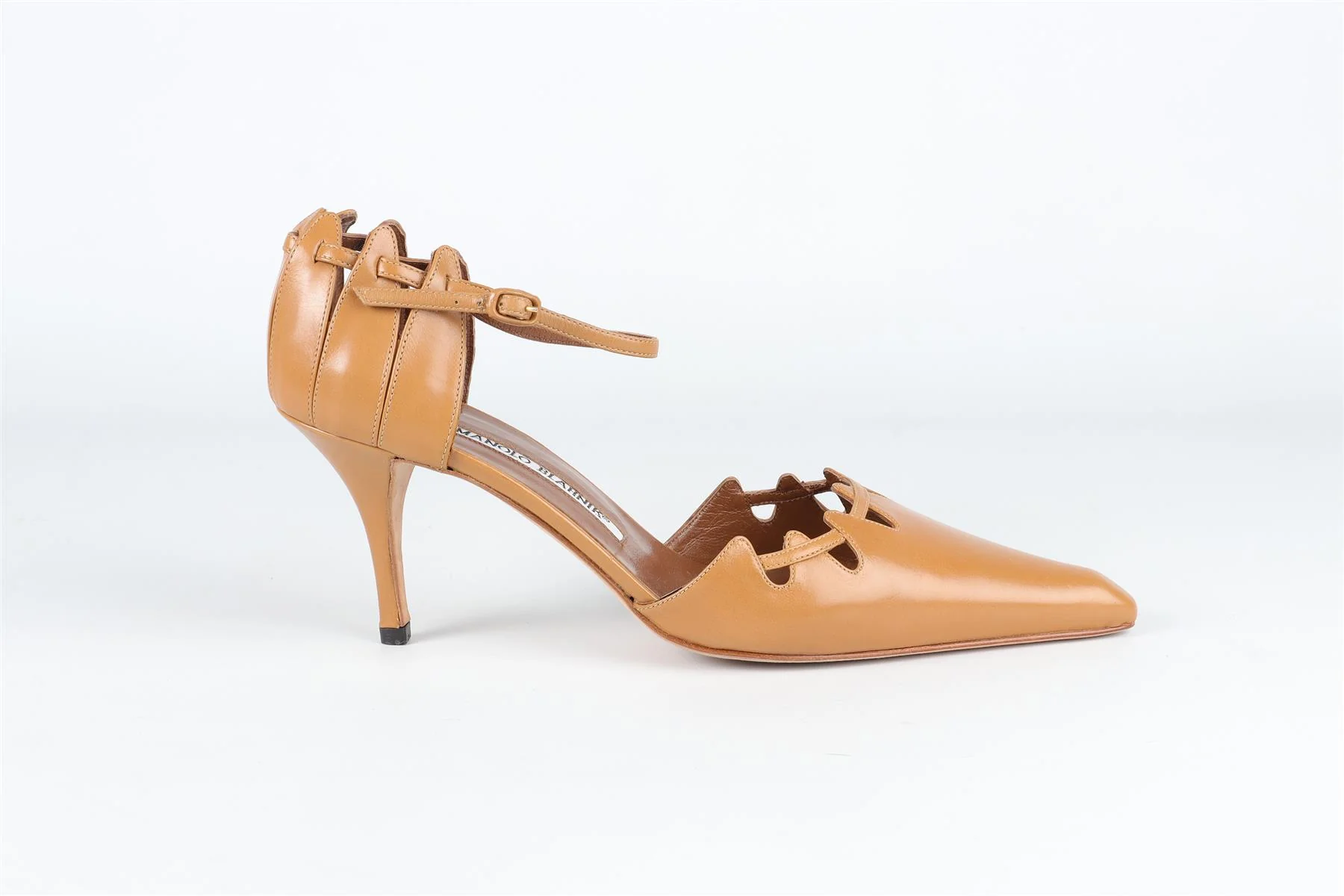 MANOLO BLAHNIK TAN VINTAGE LEATHER PUMPS EU 37.5 UK 4.5 US 7.5 - Image 2