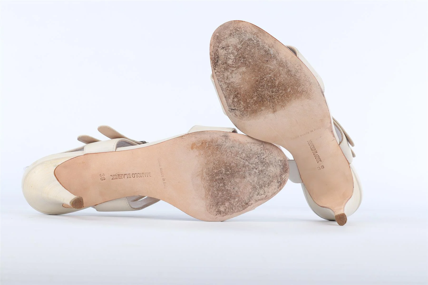 MANOLO BLAHNIK WHITE LEATHER SANDALS EU 38 UK 5 US 8 - Image 6