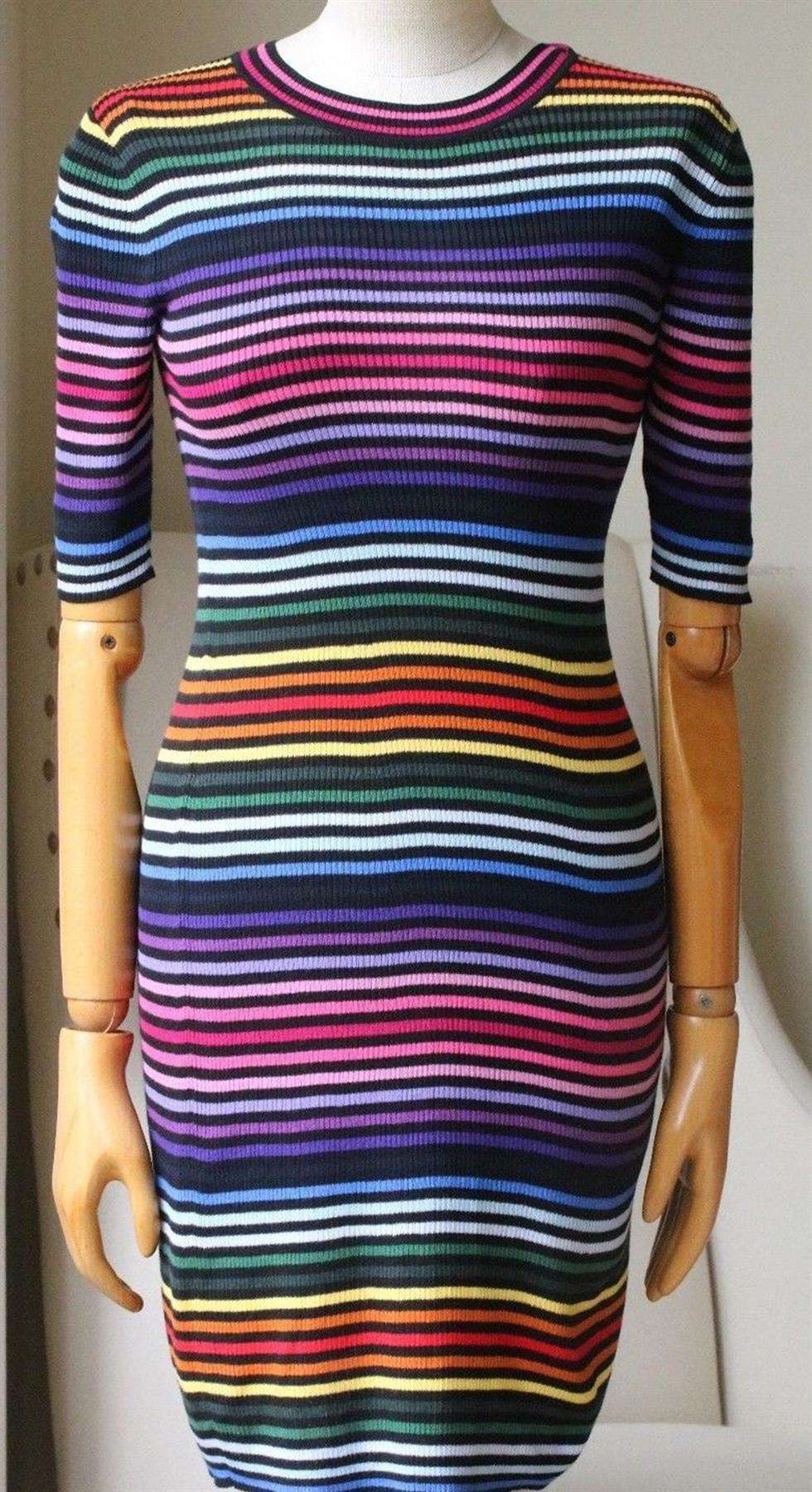 MARC JACOBS STRIPED RIBBED COTTON MINI DRESS SMALL - Image 2