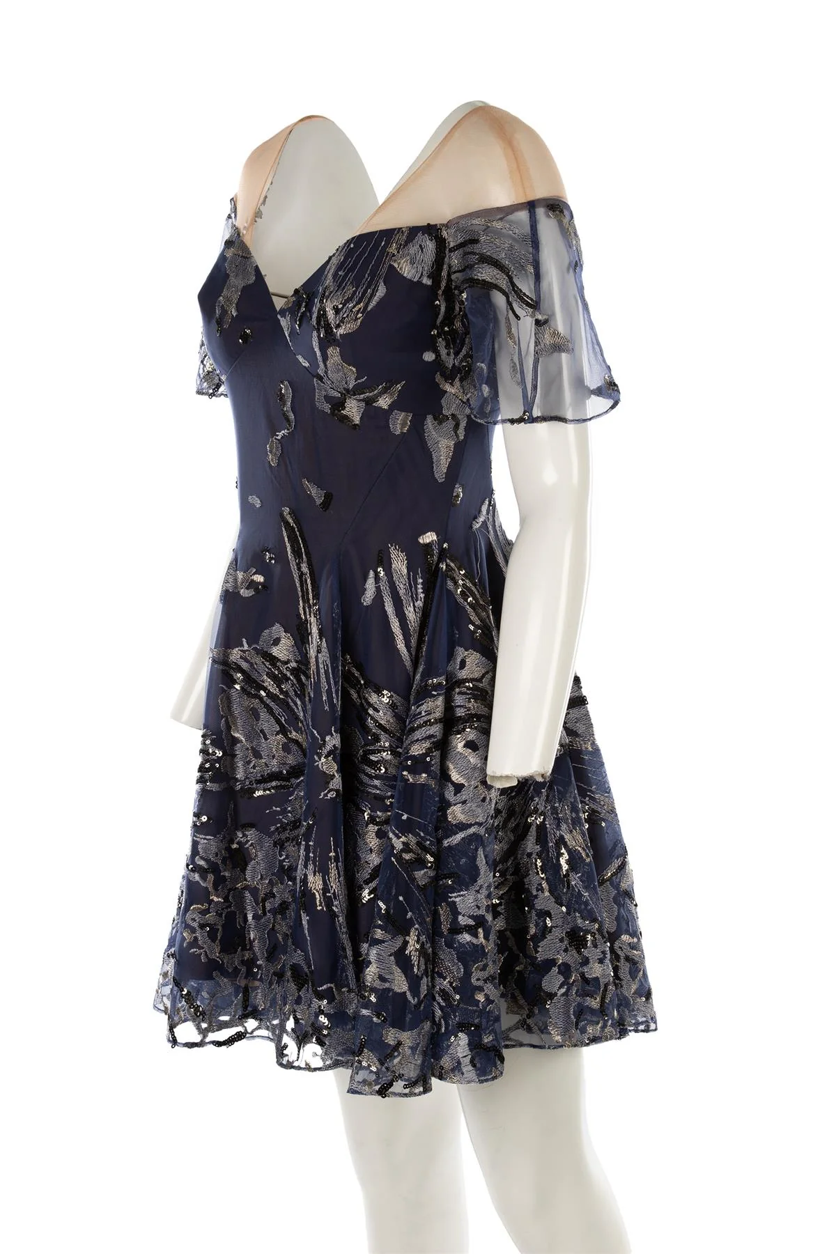 MARCHESA NOTTE NAVY TULLE MINI DRESS US 4 UK 8 - Image 2