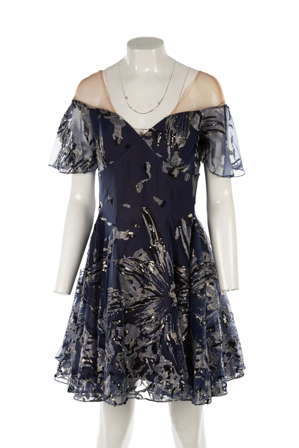 MARCHESA NOTTE NAVY TULLE MINI DRESS US 4 UK 8 - Image 3
