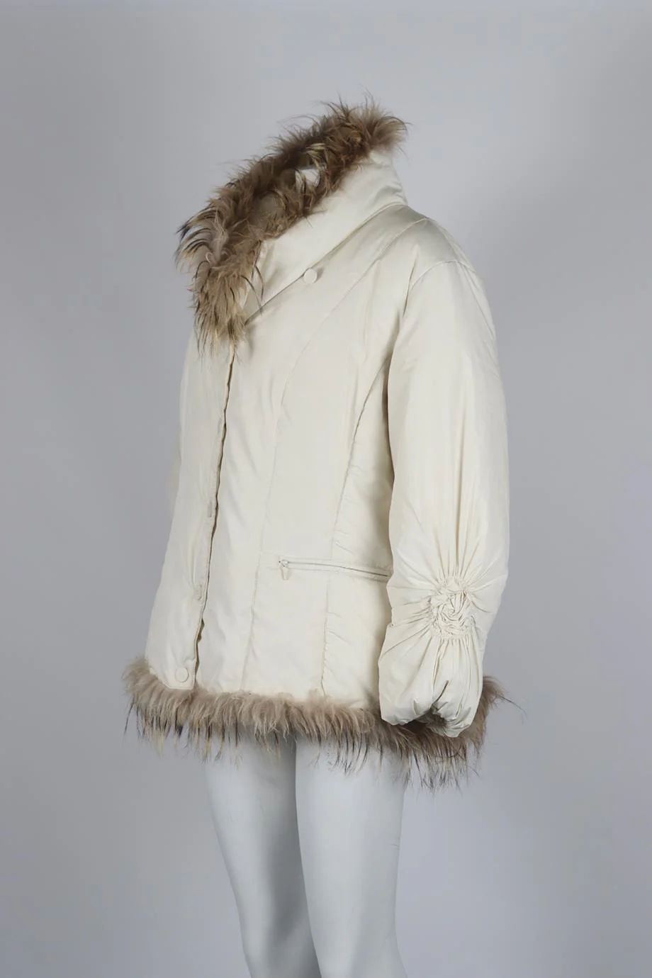 MARINA RINALDI FUR TRIMMED QUILTED PADDED SHELL JACKET UK 18 - Image 3