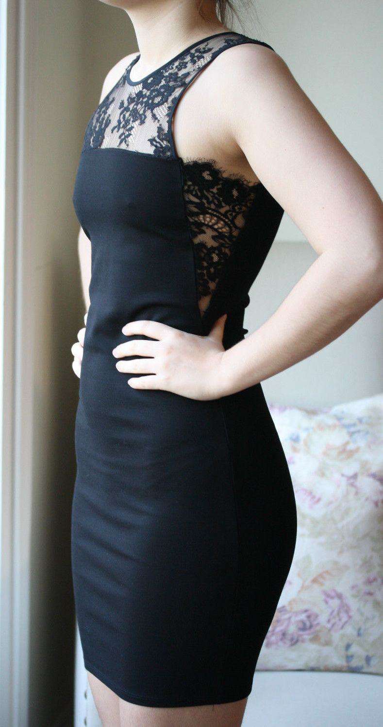 MASON BY MICHELLE MASON BLACK LACE INSET DRESS SMALL