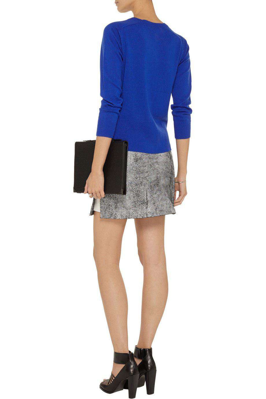 MASON BY MICHELLE MASON BLUE LEATHER PANEL SWEATER SMALL - Image 3
