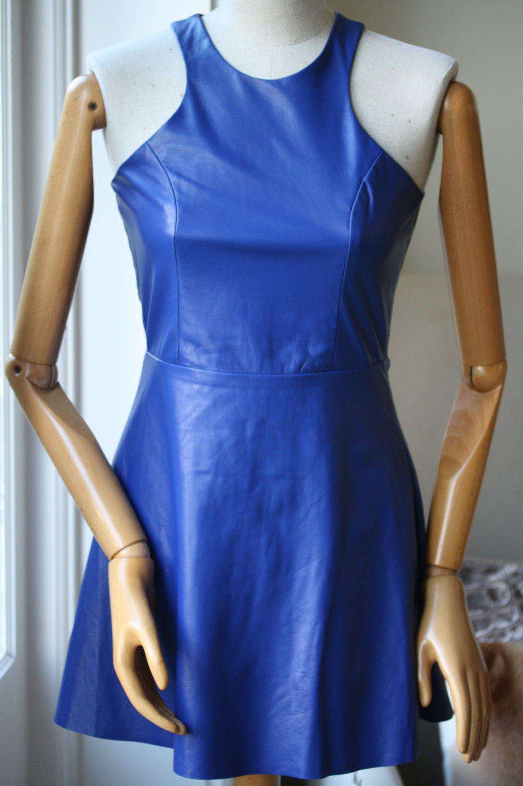 MASON BY MICHELLE MASON COBALT LEATHER DRESS US 2 UK 6 - Image 8