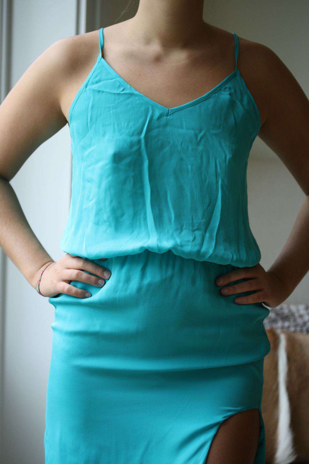 MASON BY MICHELLE MASON TURQUOISE SILK DRESS US 4 UK 8 - Image 4