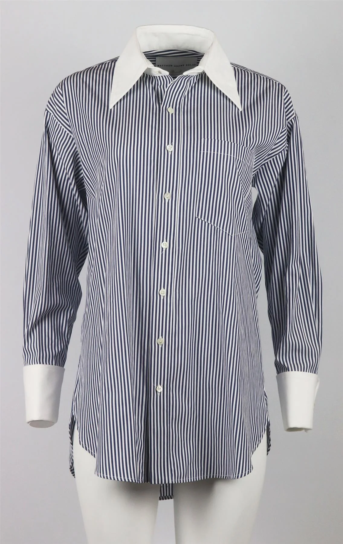 MATTHEW ADAMS DOLAN OVERSIZED EMBROIDERED STRIPED COTTON POPLIN SHIRT SMALL - Image 2