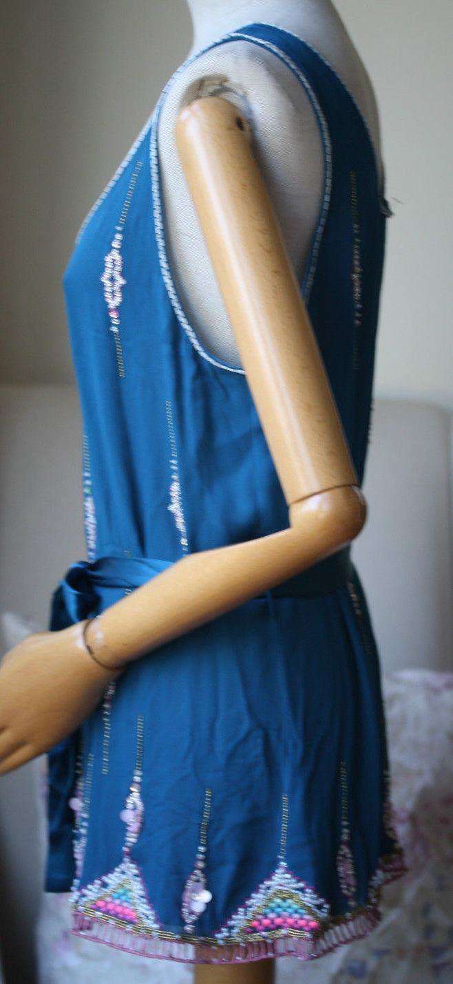 MATTHEW WILLIAMSON TEAL SILK EMBELLISHED TOP FR 40 UK 12 - Image 6