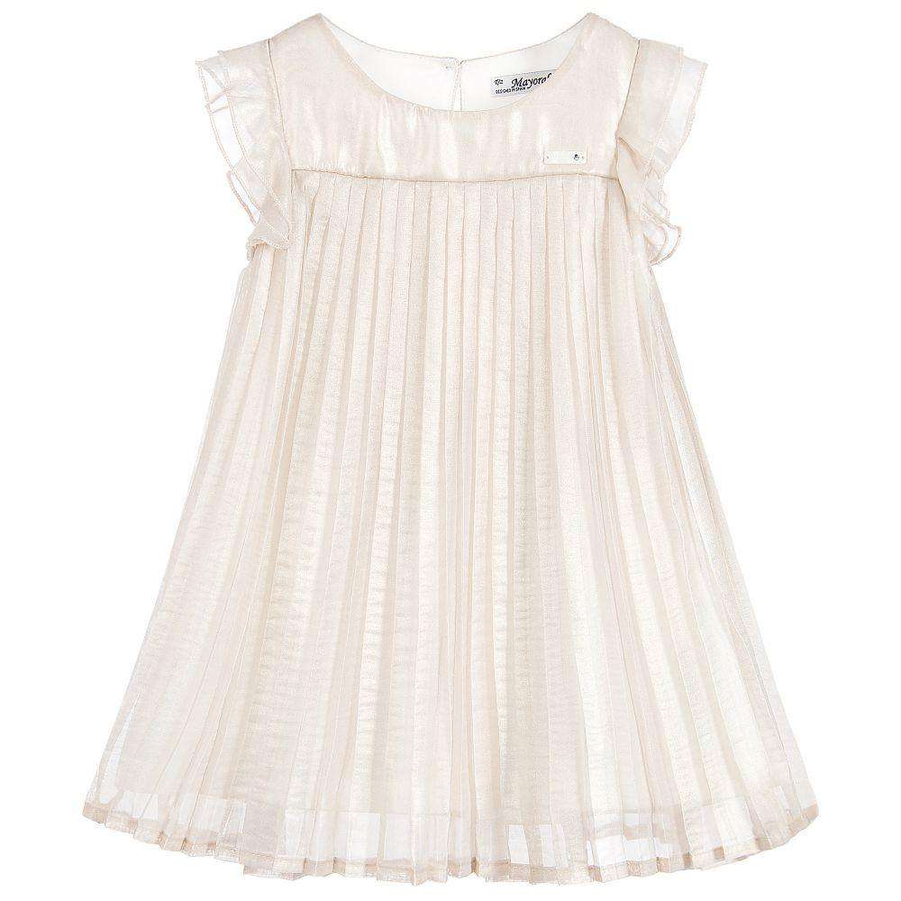 MAYORAL CHIC GIRLS GOLD CHIFFON PLEATED DRESS 4 YEARS