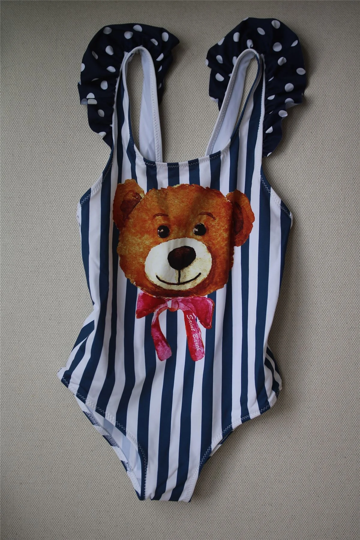 MC2 ST BARTH GIRLS NAVY BLUE STRIPE BEAR SWIMSUIT 4 YEARS - Image 2