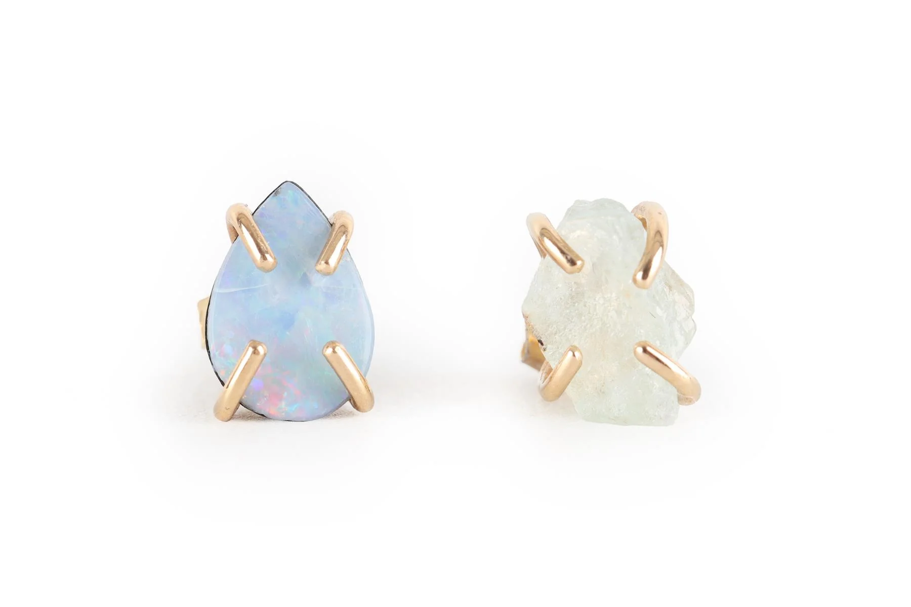 MELISSA JOY MANNING 14K YELLOW GOLD, AQUAMARINE AND OPAL STUD EARRINGS - Image 2