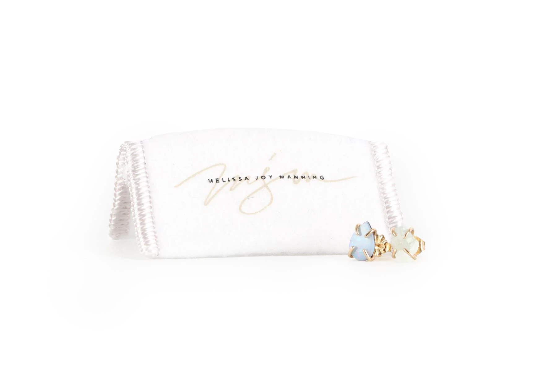 MELISSA JOY MANNING 14K YELLOW GOLD, AQUAMARINE AND OPAL STUD EARRINGS - Image 7