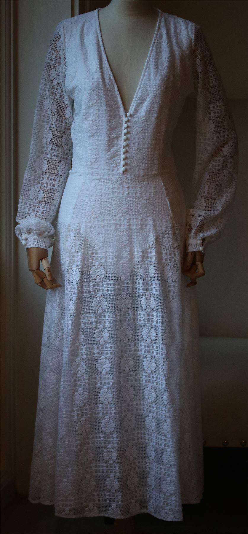 MELISSA ODABASH BARDOT V-NECK VINTAGE LACE MIDI DRESS SMALL - Image 2