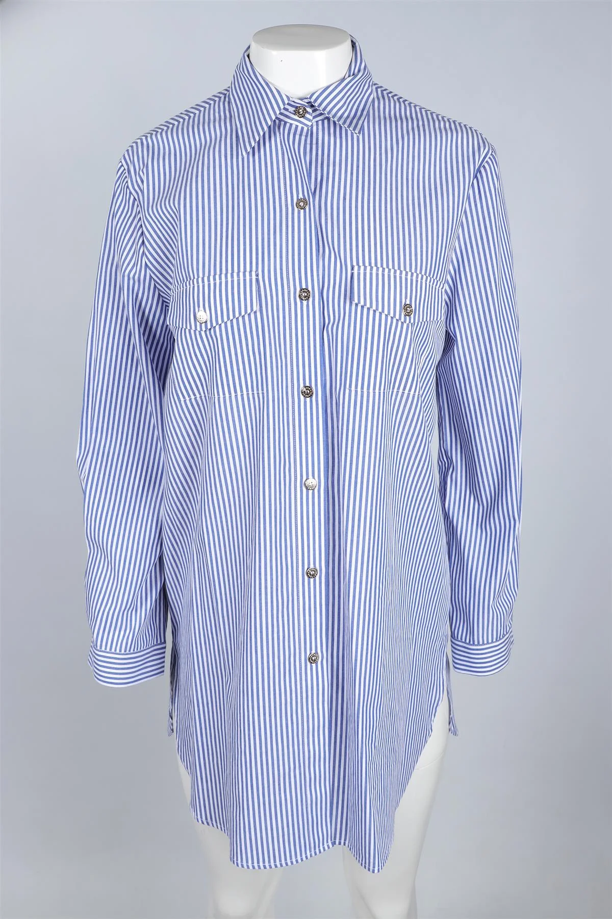MELISSA ODABASH BLUE AND WHITE COTTON SHIRT MEDIUM - Image 2