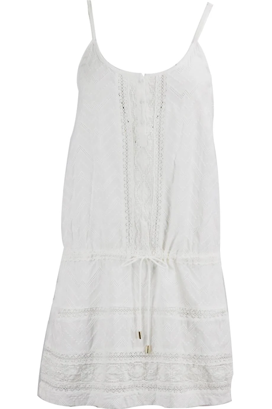 MELISSA ODABASH CROCHET TRIMMED EMBROIDERED COTTON MINI DRESS SMALL