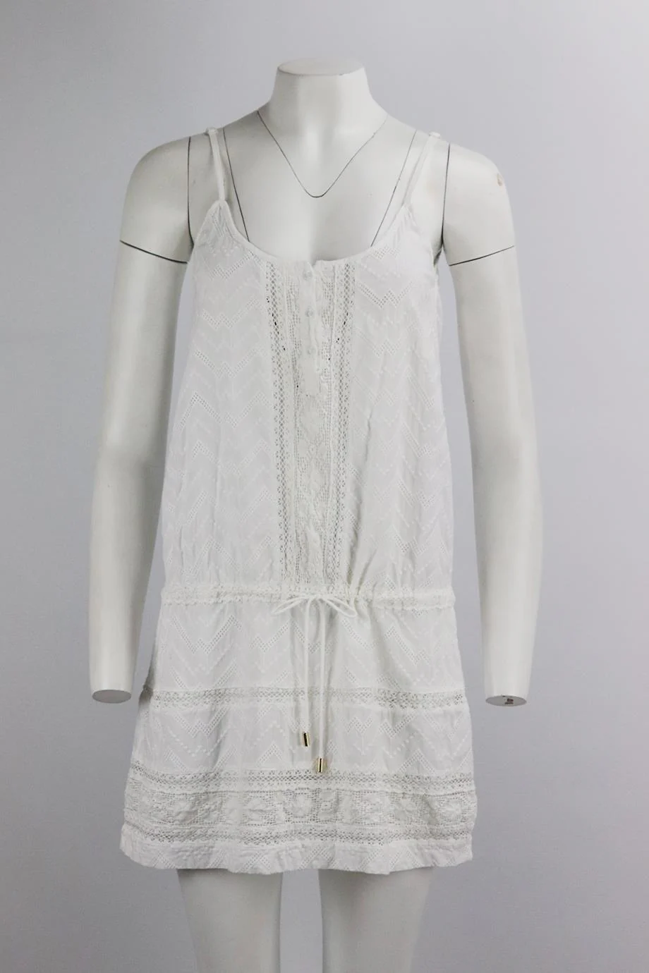 MELISSA ODABASH CROCHET TRIMMED EMBROIDERED COTTON MINI DRESS SMALL - Image 2
