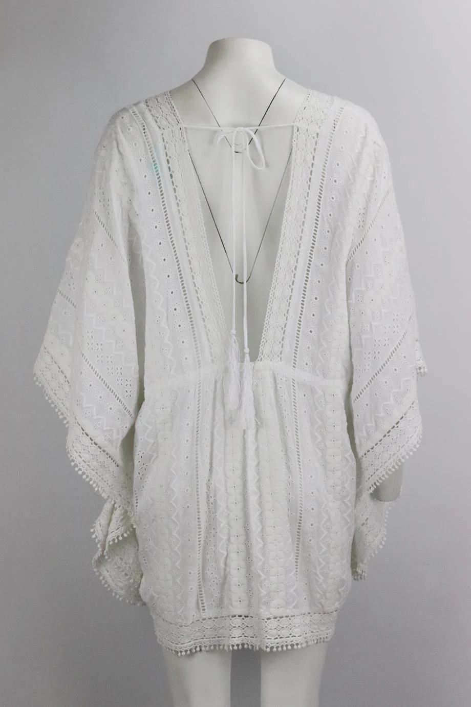 MELISSA ODABASH CROCHET TRIMMED EMBROIDERED VOILE KAFTAN ONE SIZE - Image 4