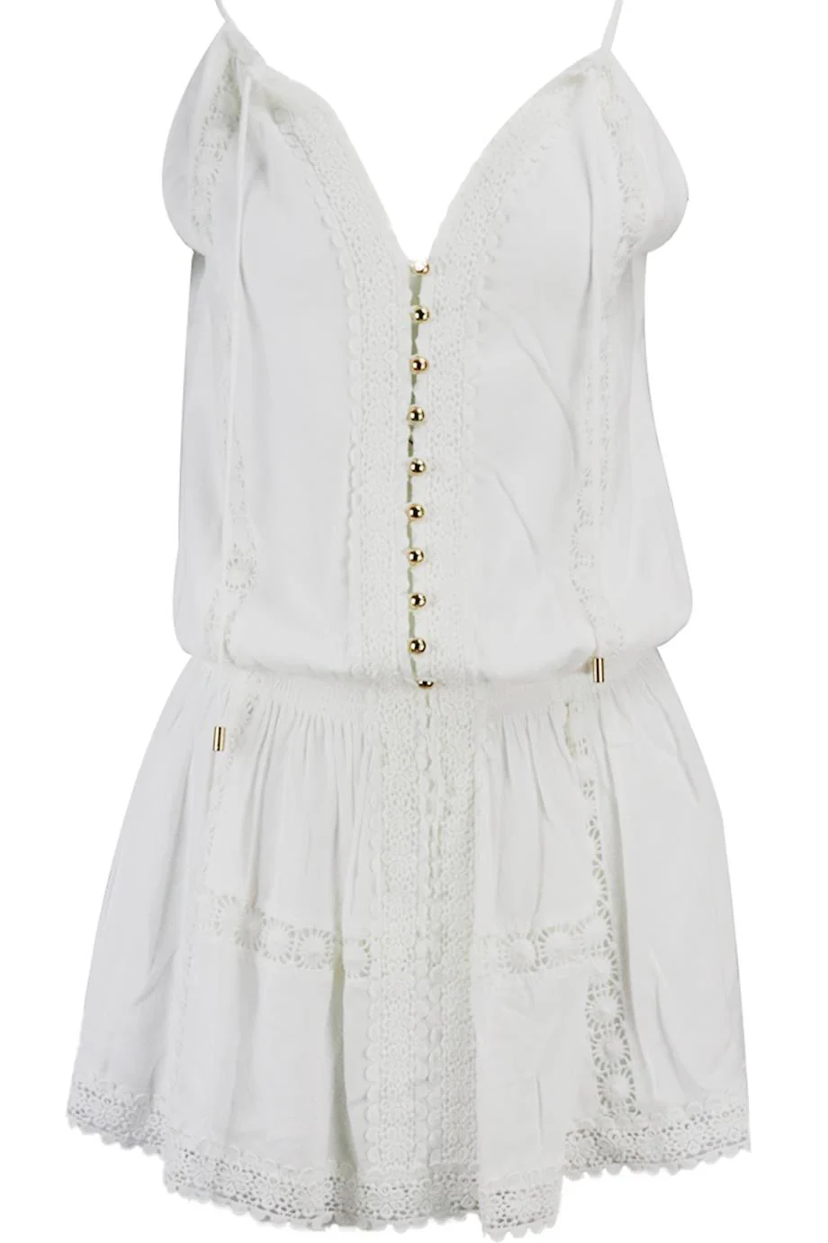 MELISSA ODABASH CROCHET TRIMMED VOILE MINI DRESS MEDIUM