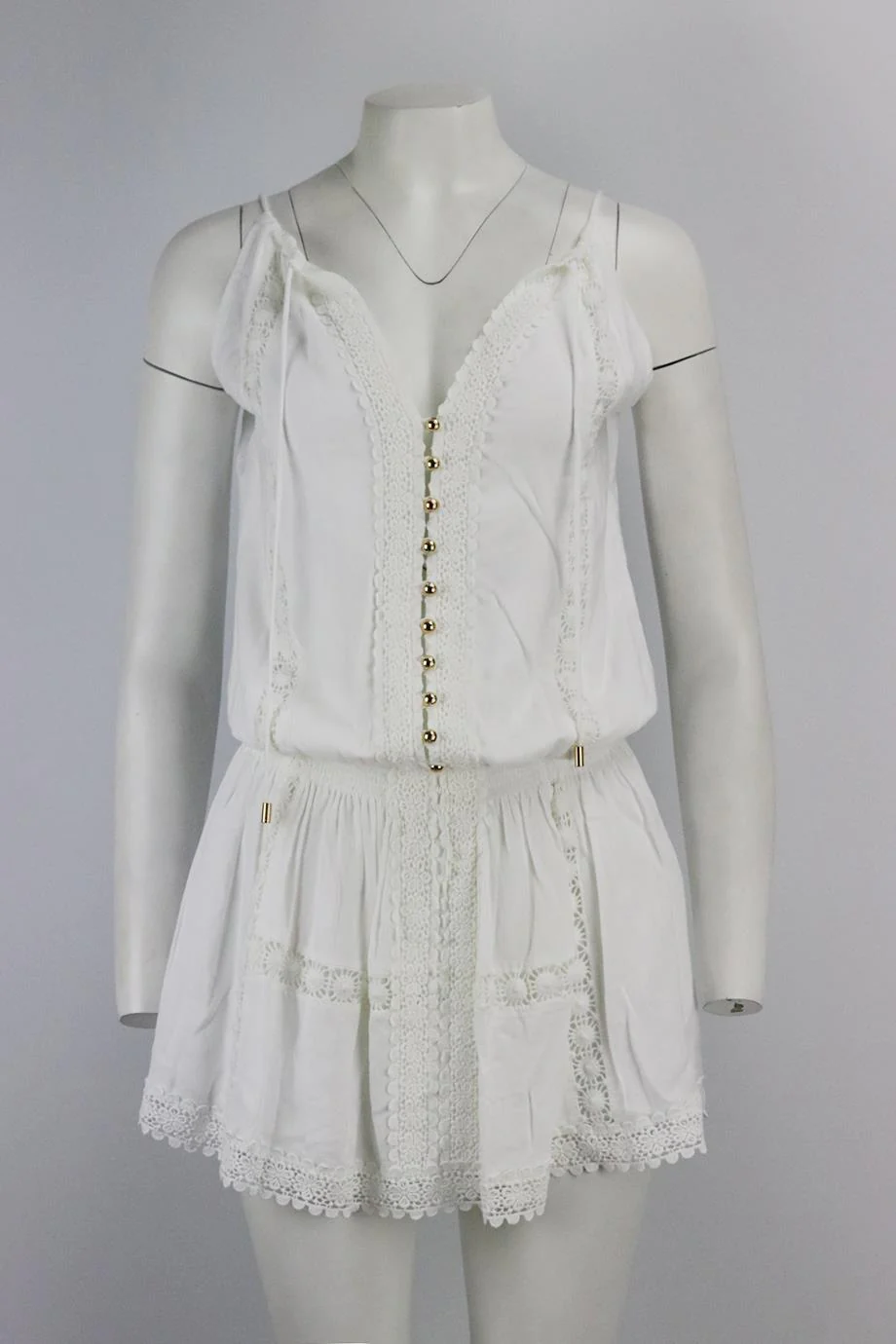 MELISSA ODABASH CROCHET TRIMMED VOILE MINI DRESS MEDIUM - Image 2