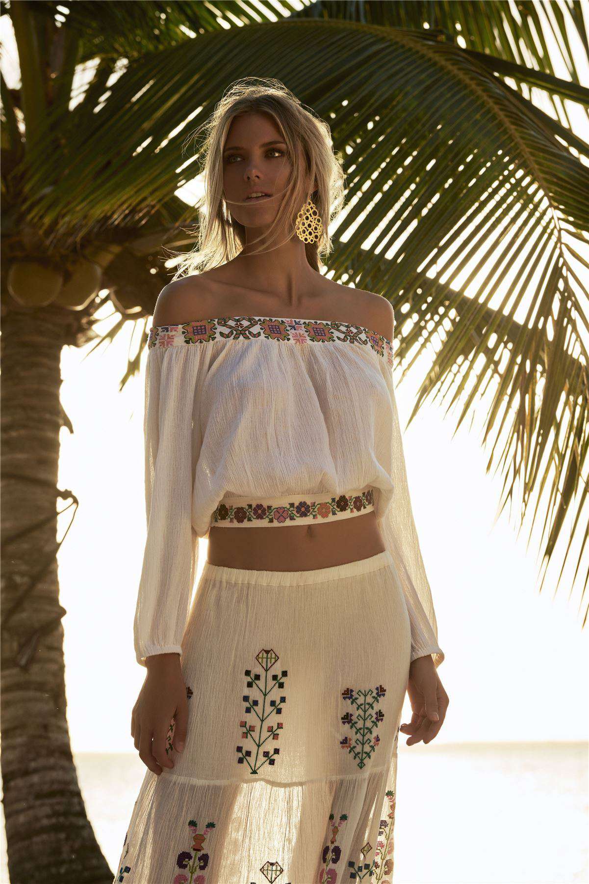 MELISSA ODABASH DAISY OFF-THE-SHOULDER EMBROIDERED TOP SMALL