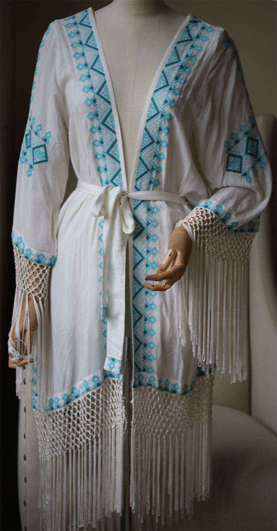 MELISSA ODABASH KARA FRINGED KIMONO KAFTAN ONE SIZE - Image 4