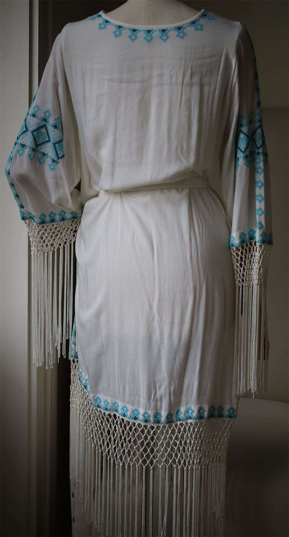 MELISSA ODABASH KARA FRINGED KIMONO KAFTAN ONE SIZE - Image 6