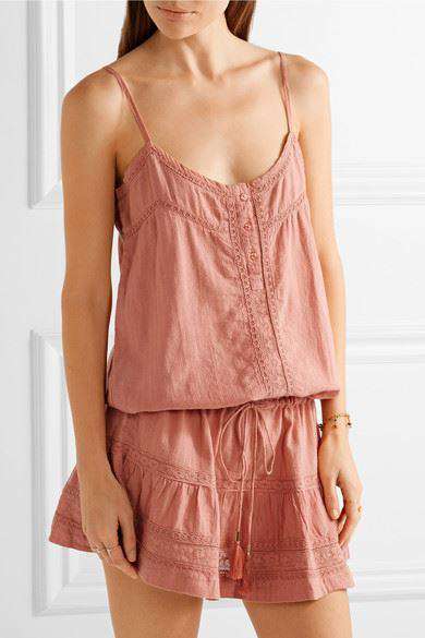 MELISSA ODABASH KAREN CROCHET-TRIMMED COTTON MINI DRESS SMALL - Image 2
