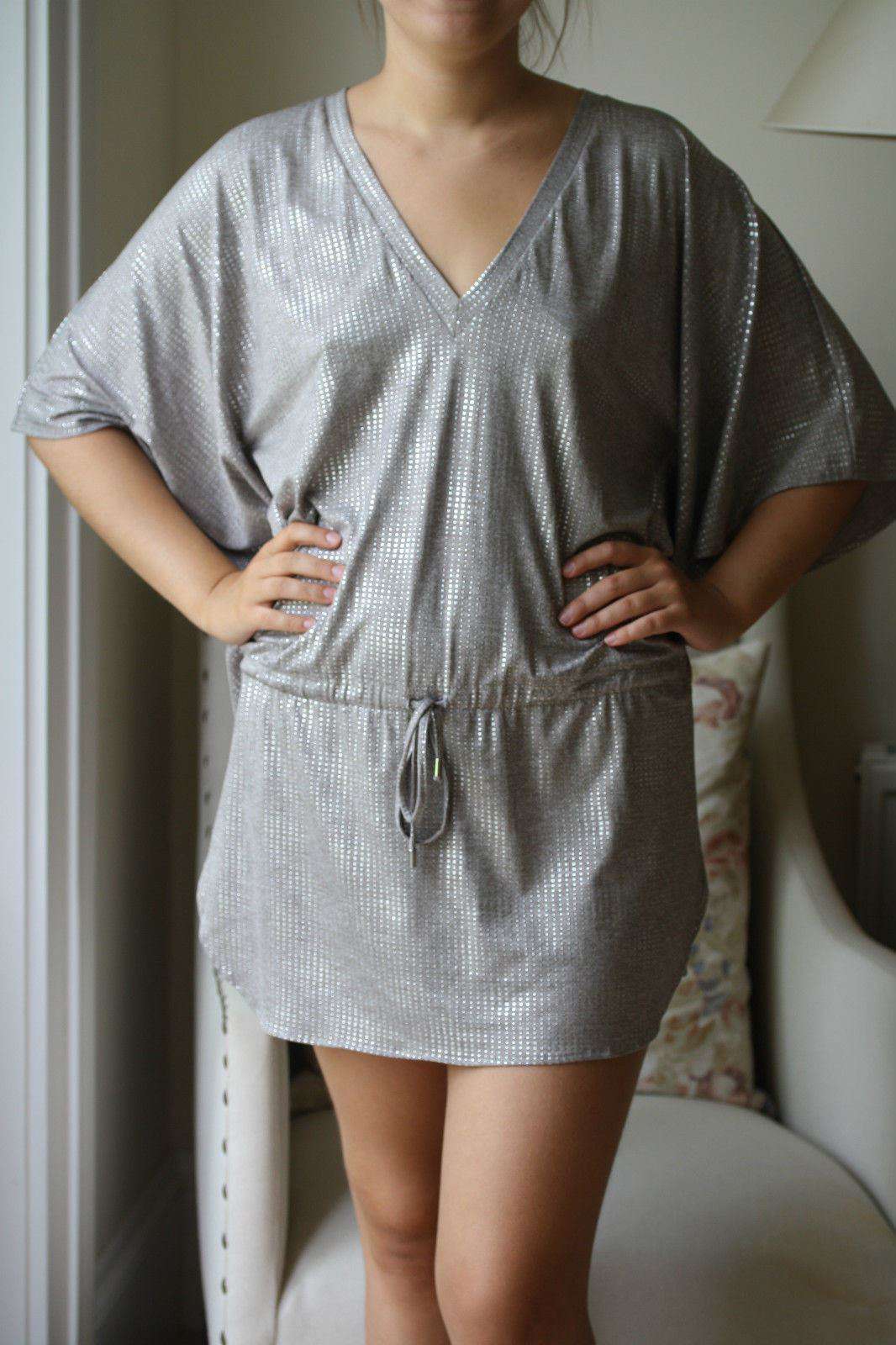 MELISSA ODABASH SILVER DOTS BEACH COVERUP KAFTAN SMALL - Image 2