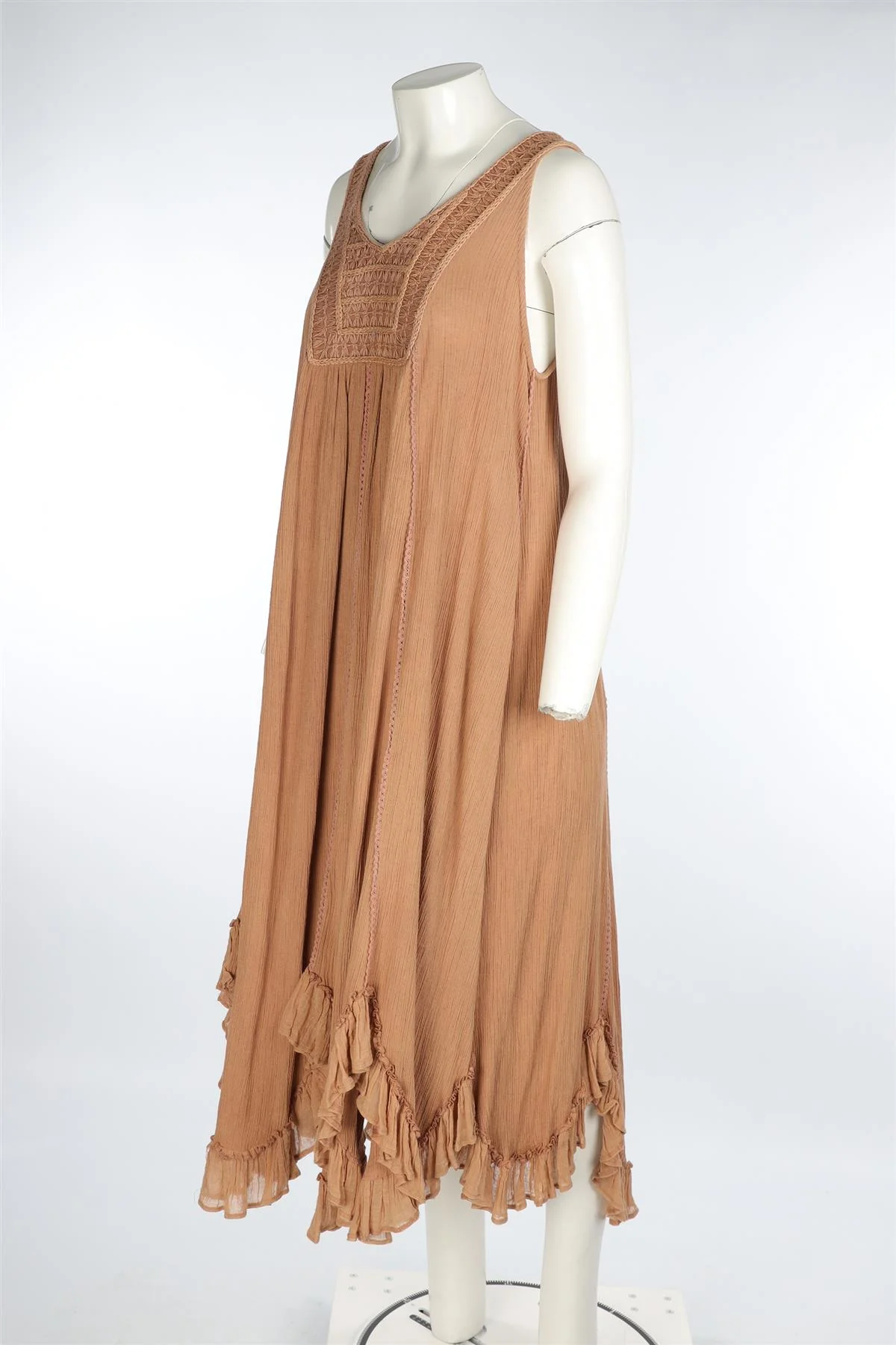 MES DEMOISELLES TAN COTTON MAXI DRESS FR 38 UK 10 - Image 3