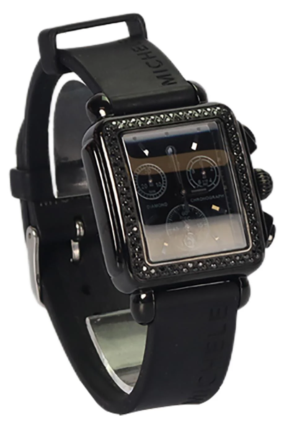 MICHELE DECO NOIR 33 MM STAINLESS STEEL AND RUBBER WRIST WATCH