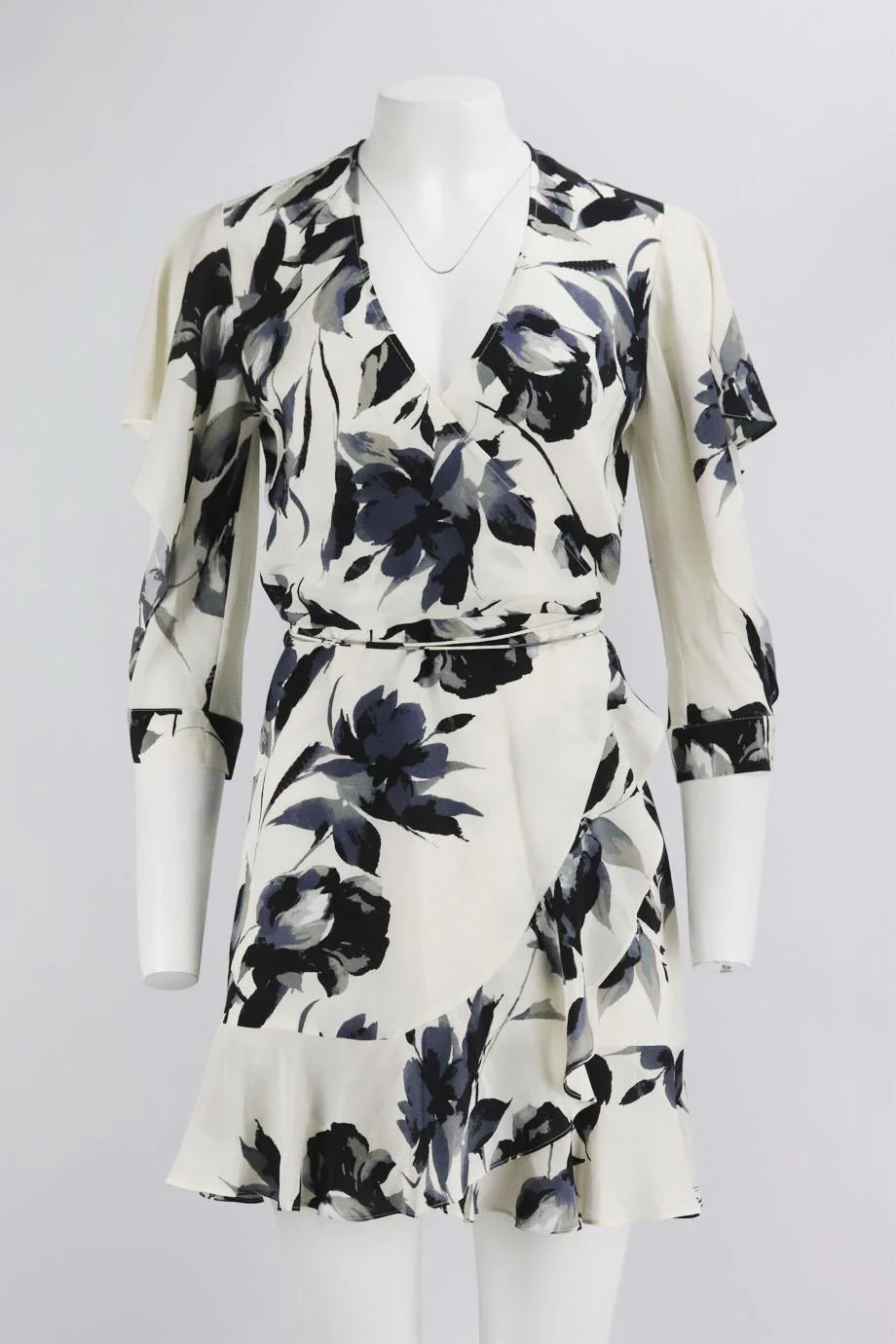 MICHELLE MASON FLORAL PRINT SILK WRAP MINI DRESS US 8 UK 12 - Image 2