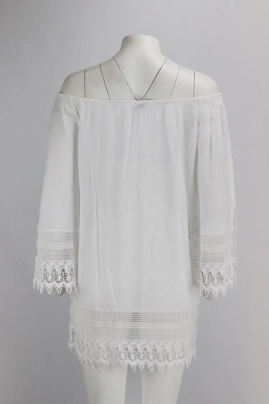 MIGUELINA OFF THE SHOULDER CROCHET TRIMMED VOILE MINI DRESS XSMALL - Image 4