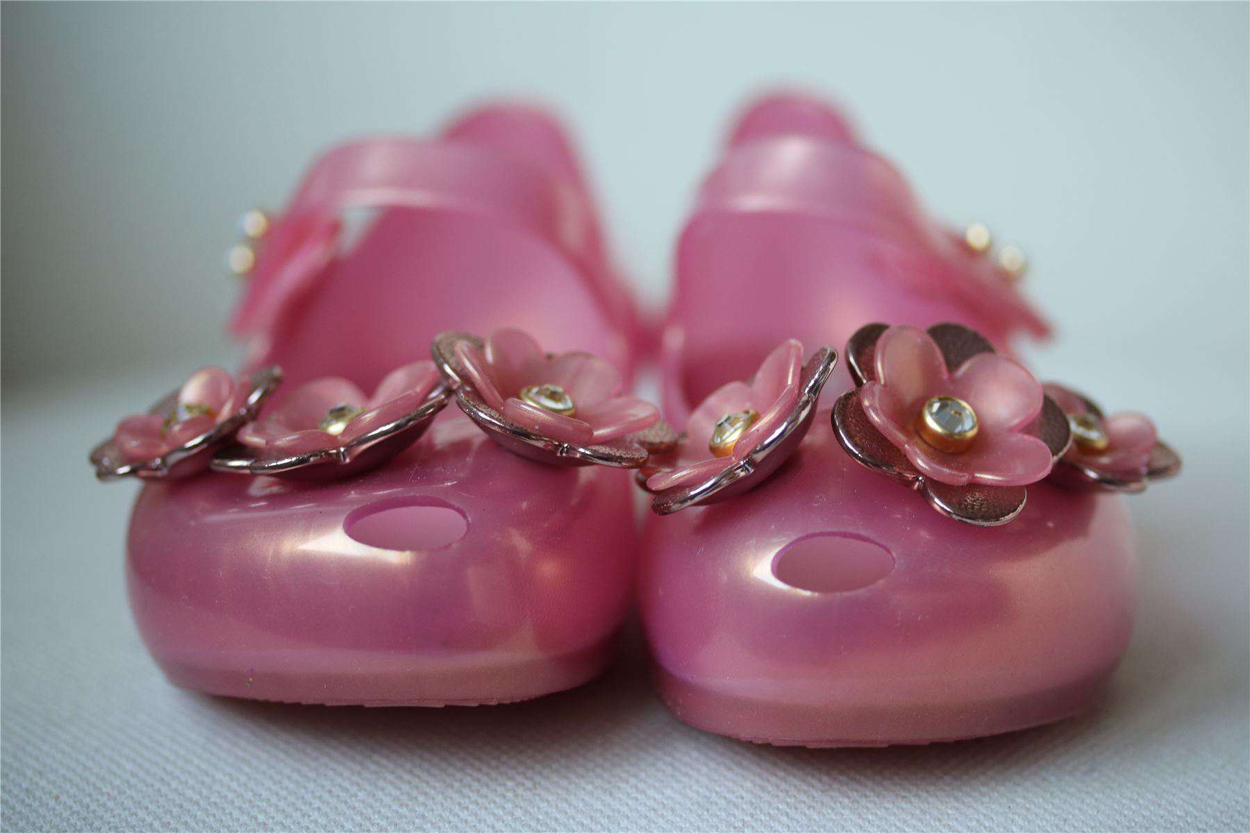 MINI MELISSA GIRLS PINK TRIPLE FLOWER JELLY SHOES EU 27 UK 9 - Image 2