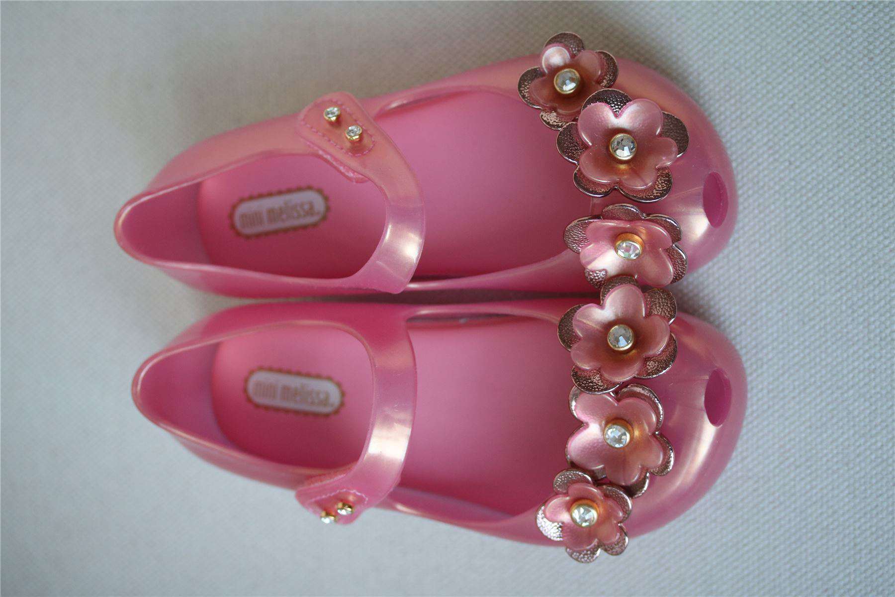 MINI MELISSA GIRLS PINK TRIPLE FLOWER JELLY SHOES EU 27 UK 9 - Image 3