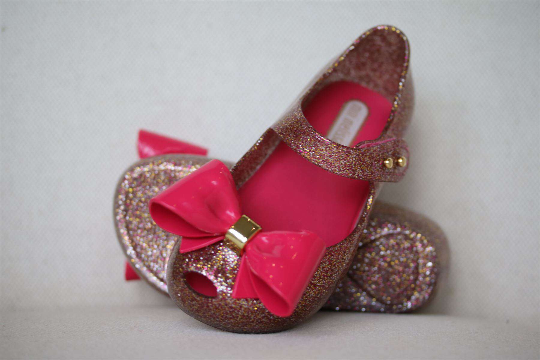 MINI MELISSA GIRLS PINK ULTRAGIRL BOW GLITTER JELLY SHOES EU 24 UK 7 - Image 2