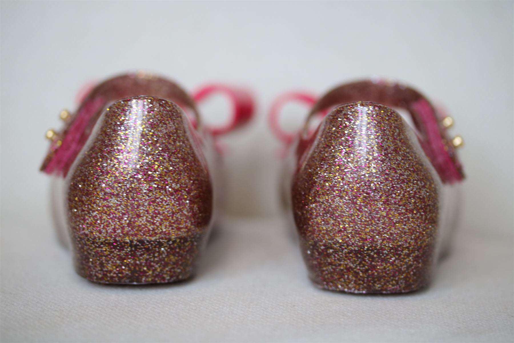 MINI MELISSA GIRLS PINK ULTRAGIRL BOW GLITTER JELLY SHOES EU 24 UK 7 - Image 4