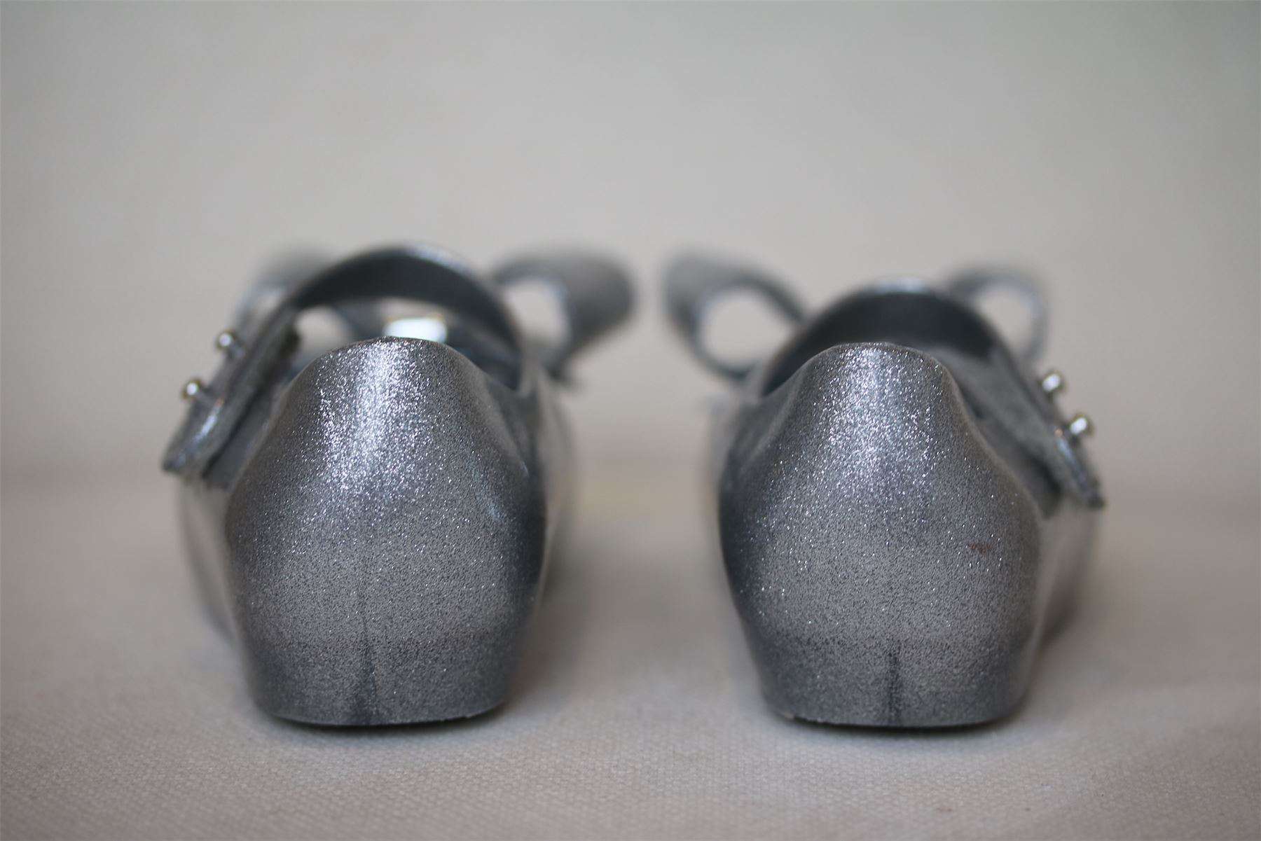 MINI MELISSA GIRLS SILVER ULTRAGIRL BOW GLITTER JELLY SHOES EU 24 UK 7 - Image 3