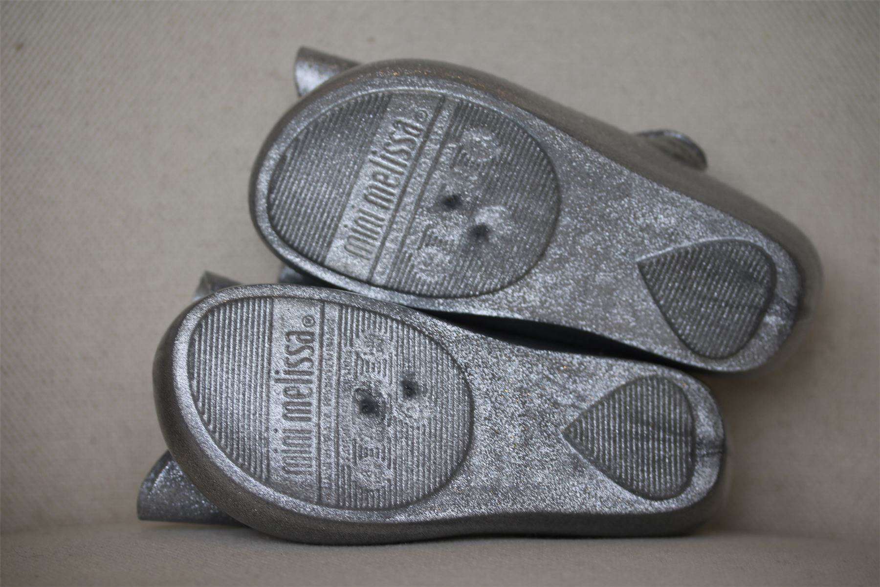 MINI MELISSA GIRLS SILVER ULTRAGIRL BOW GLITTER JELLY SHOES EU 24 UK 7 - Image 5