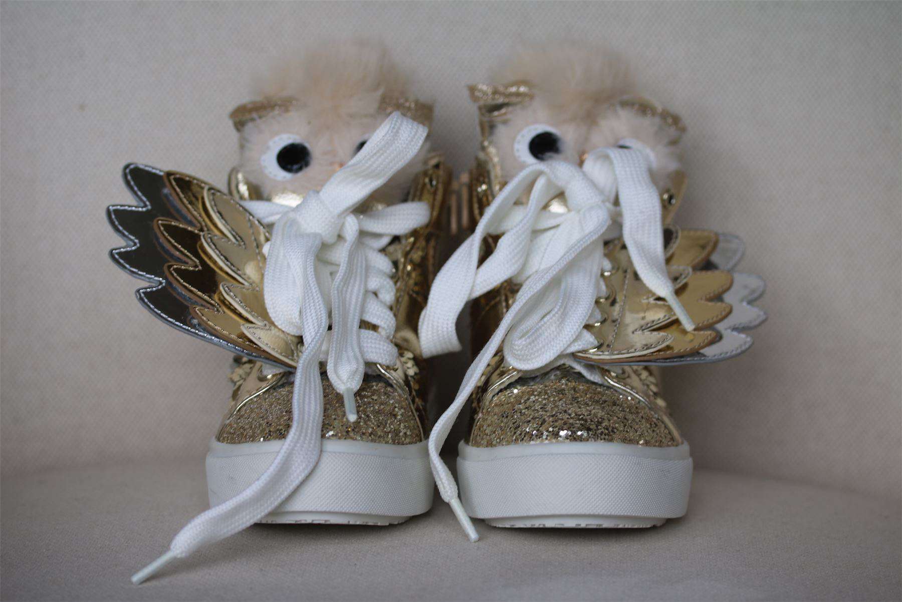 MINI MISS KG GIRLS TWIT TWOO GOLD SEQUIN HIGH-TOP TRAINERS EU 28 UK 10 - Image 2
