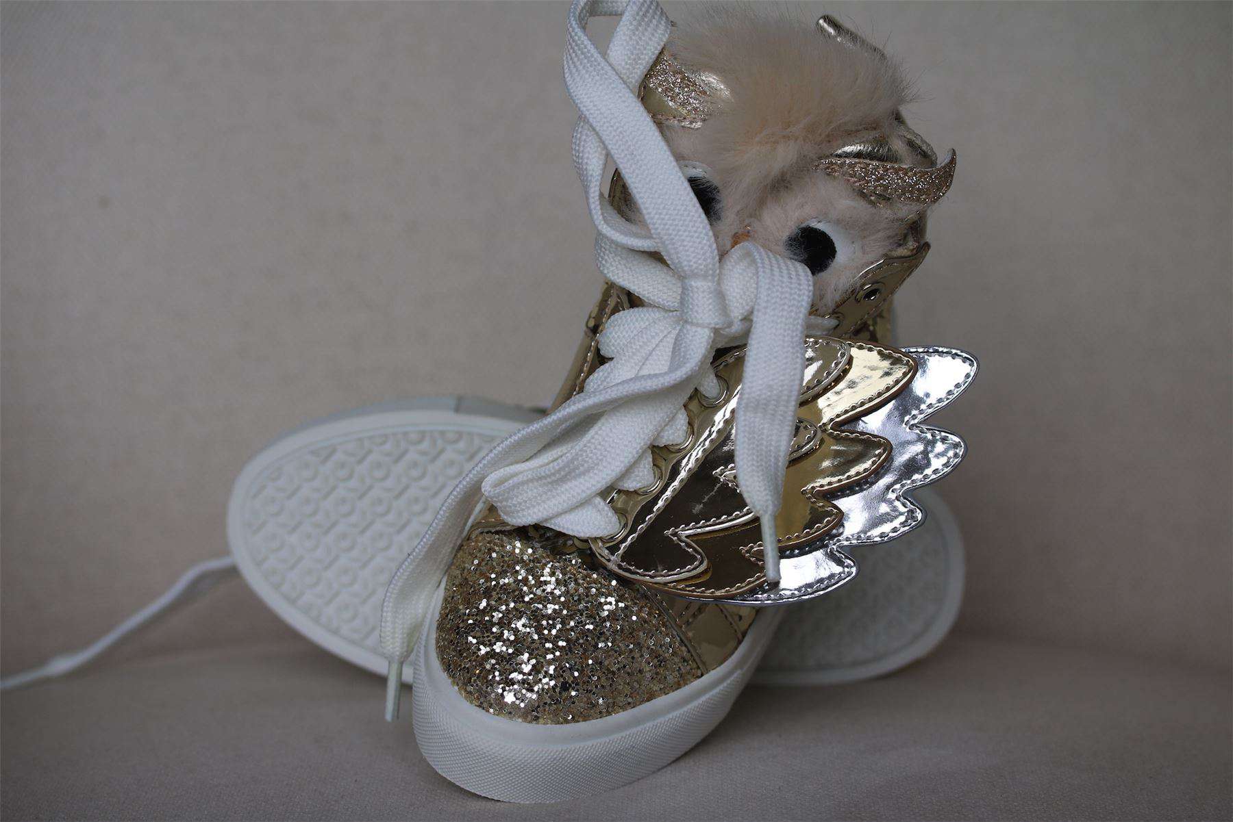 MINI MISS KG GIRLS TWIT TWOO GOLD SEQUIN HIGH-TOP TRAINERS EU 28 UK 10 - Image 5