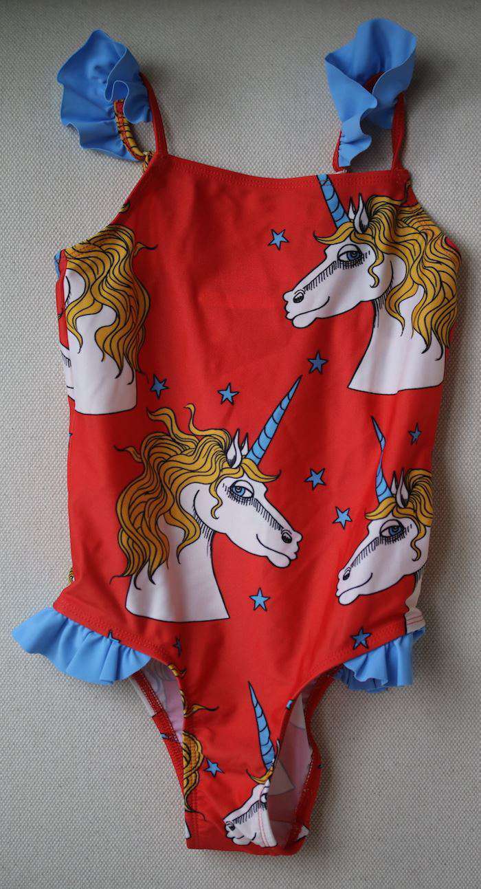 MINI RODINI GIRLS RED UNICORN PRINT SWIMSUIT 4-5 YEARS - Image 2