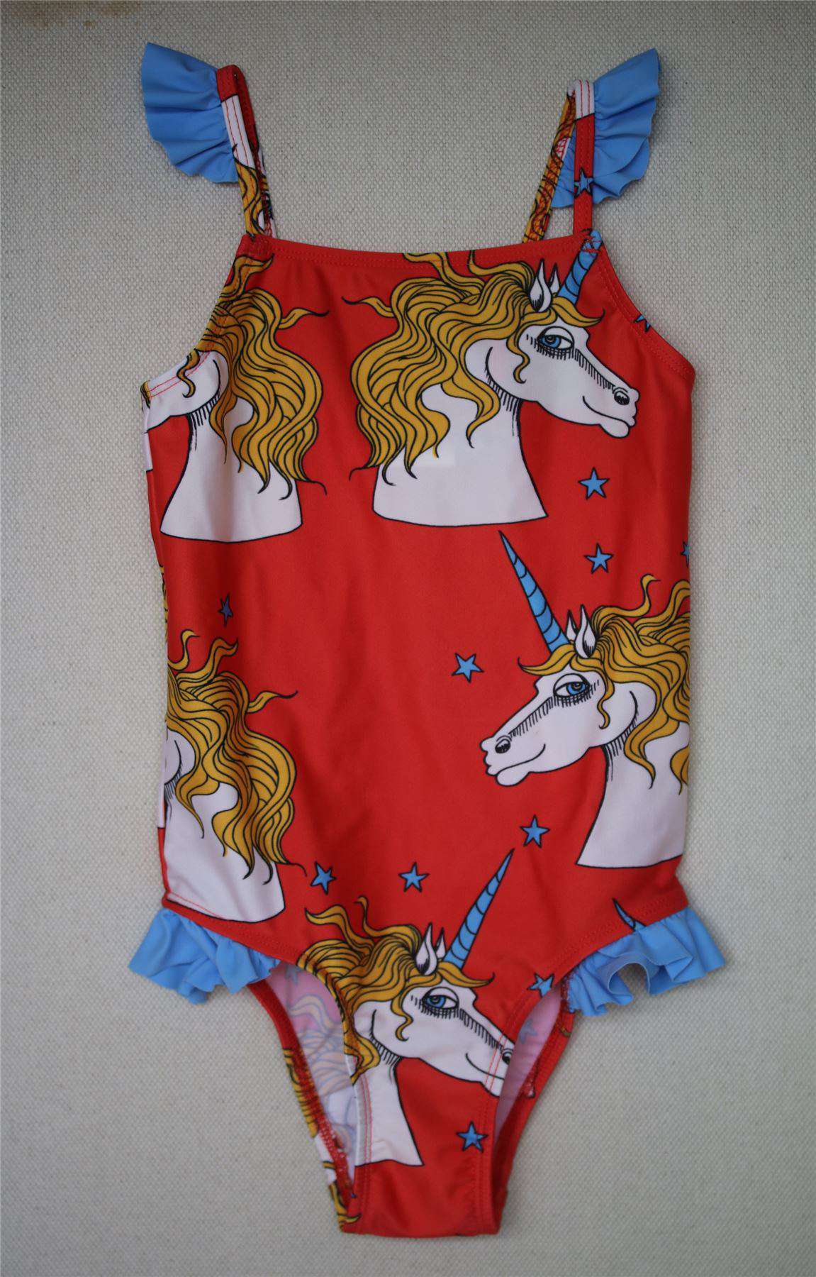 MINI RODINI GIRLS RED UNICORN PRINT SWIMSUIT 4-5 YEARS - Image 2