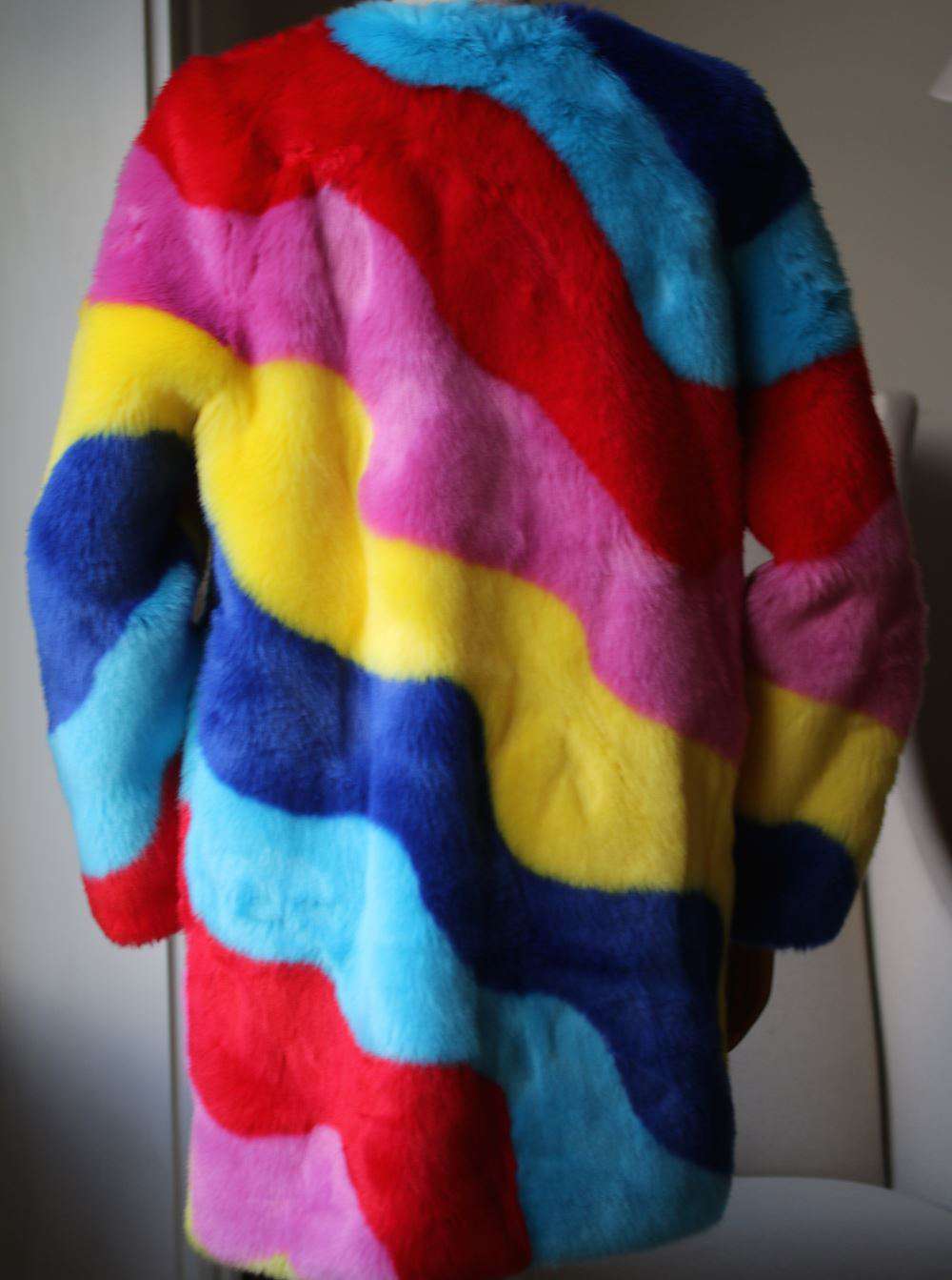 MIRA MIKATI RAINBOW WAVE STRIPED FAUX FUR COAT US 6 UK 10 - Image 6