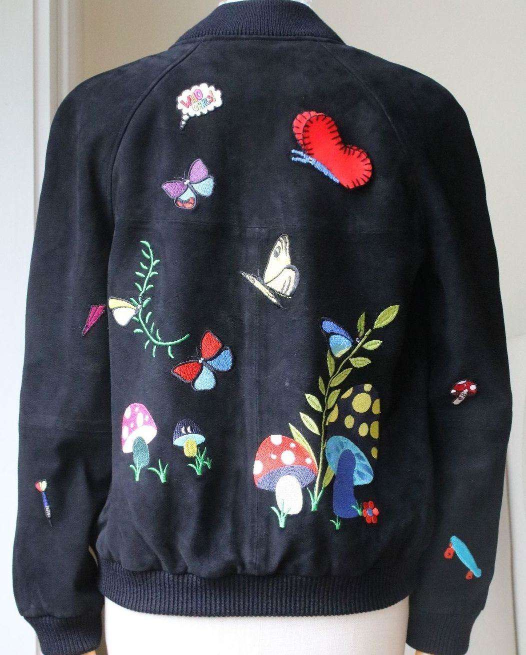 MIRA MIKATI SUEDE PATCHED BOMBER JACKET FR 36 UK 8 - Image 2