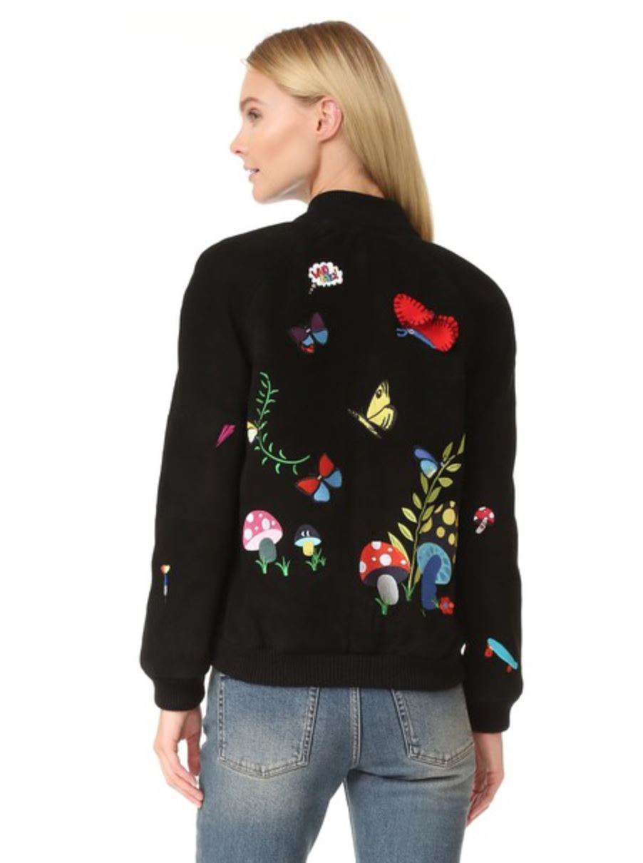 MIRA MIKATI SUEDE PATCHED BOMBER JACKET FR 36 UK 8 - Image 3