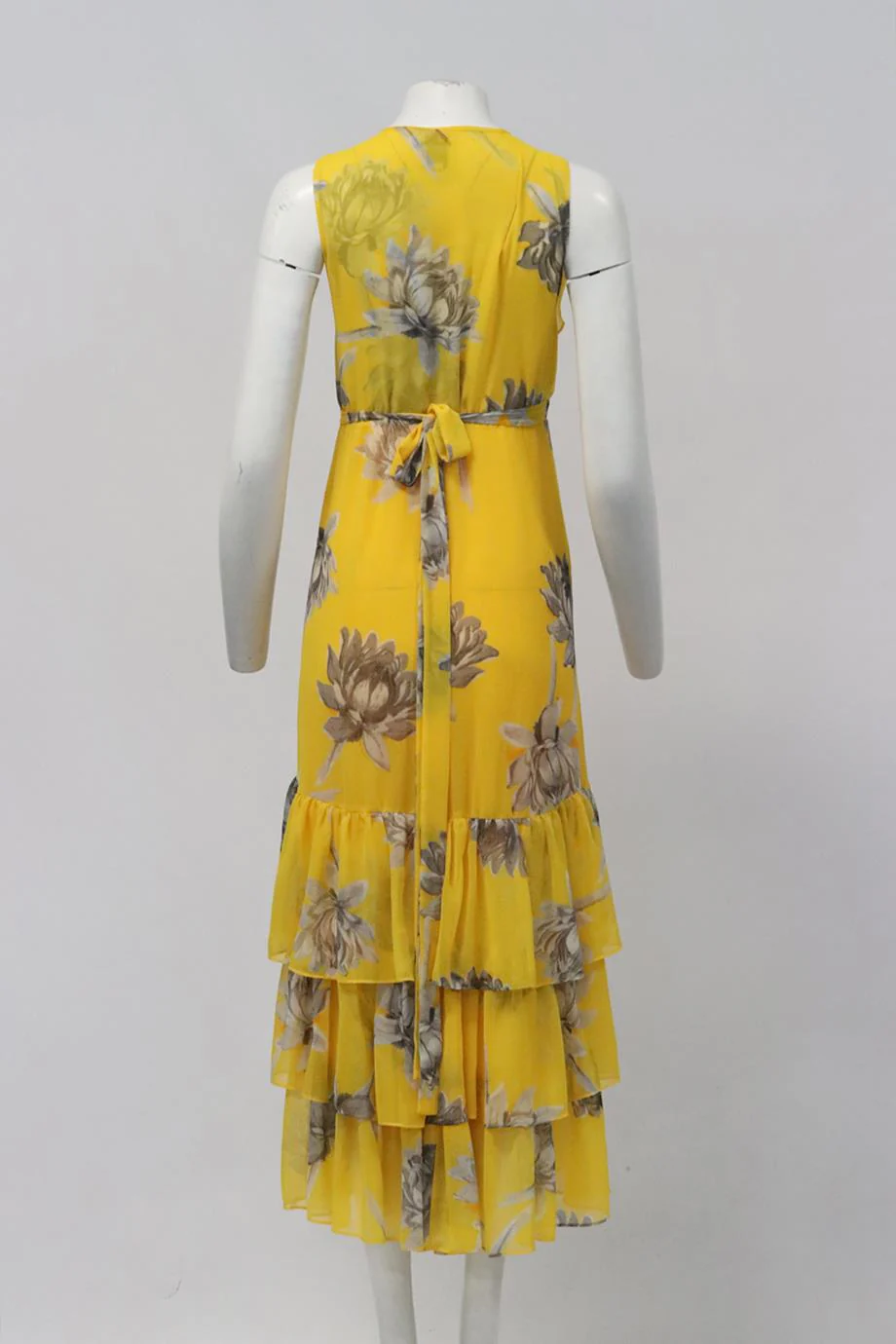 MISA FLORAL PRINT CHIFFON WRAP MAXI DRESS LARGE - Image 4