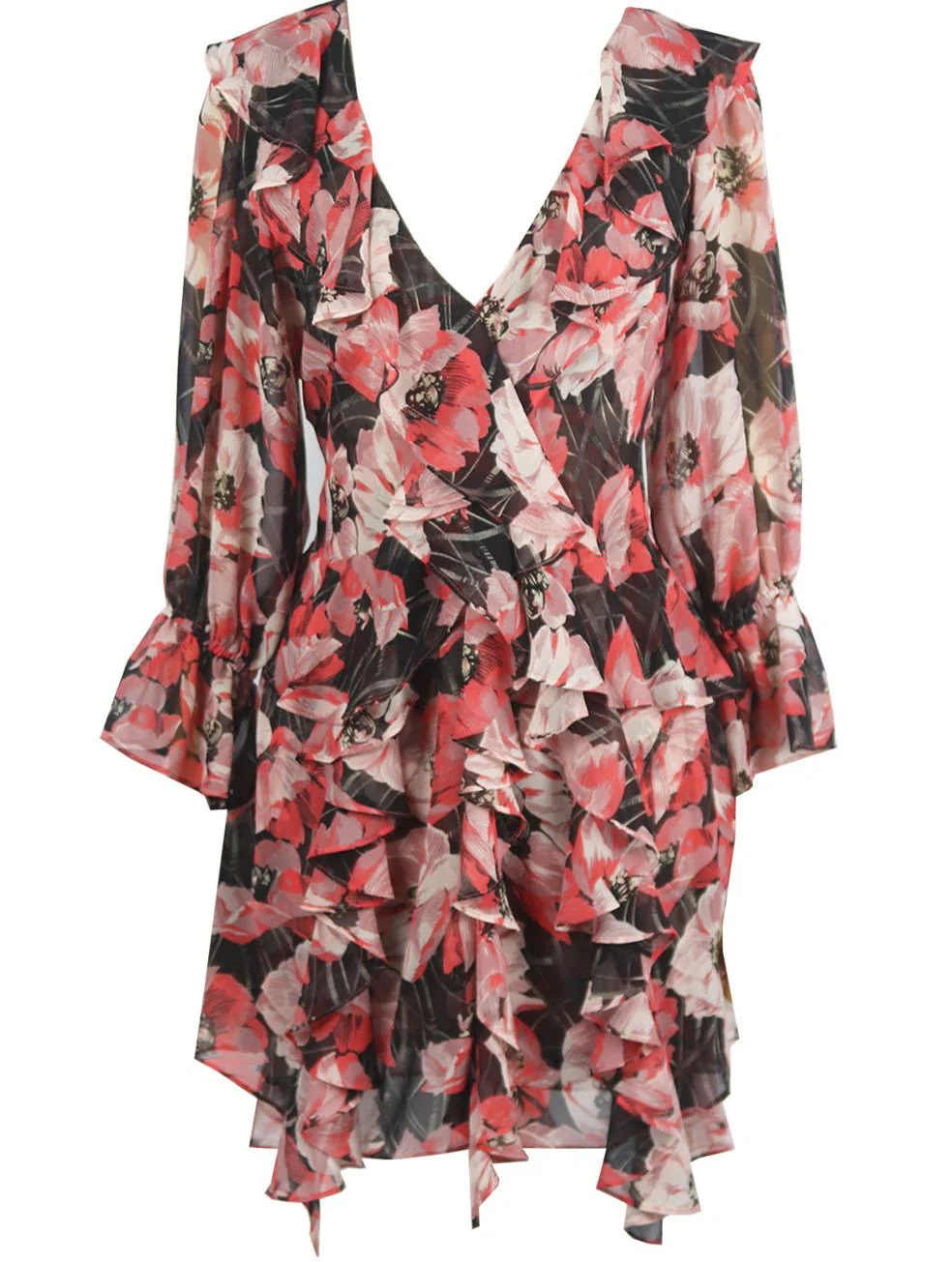 MISA LOS ANGELES ROSALINA RUFFLED FLORAL PRINT GEORGETTE MINI DRESS MEDIUM